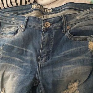 Machine distressed jeans